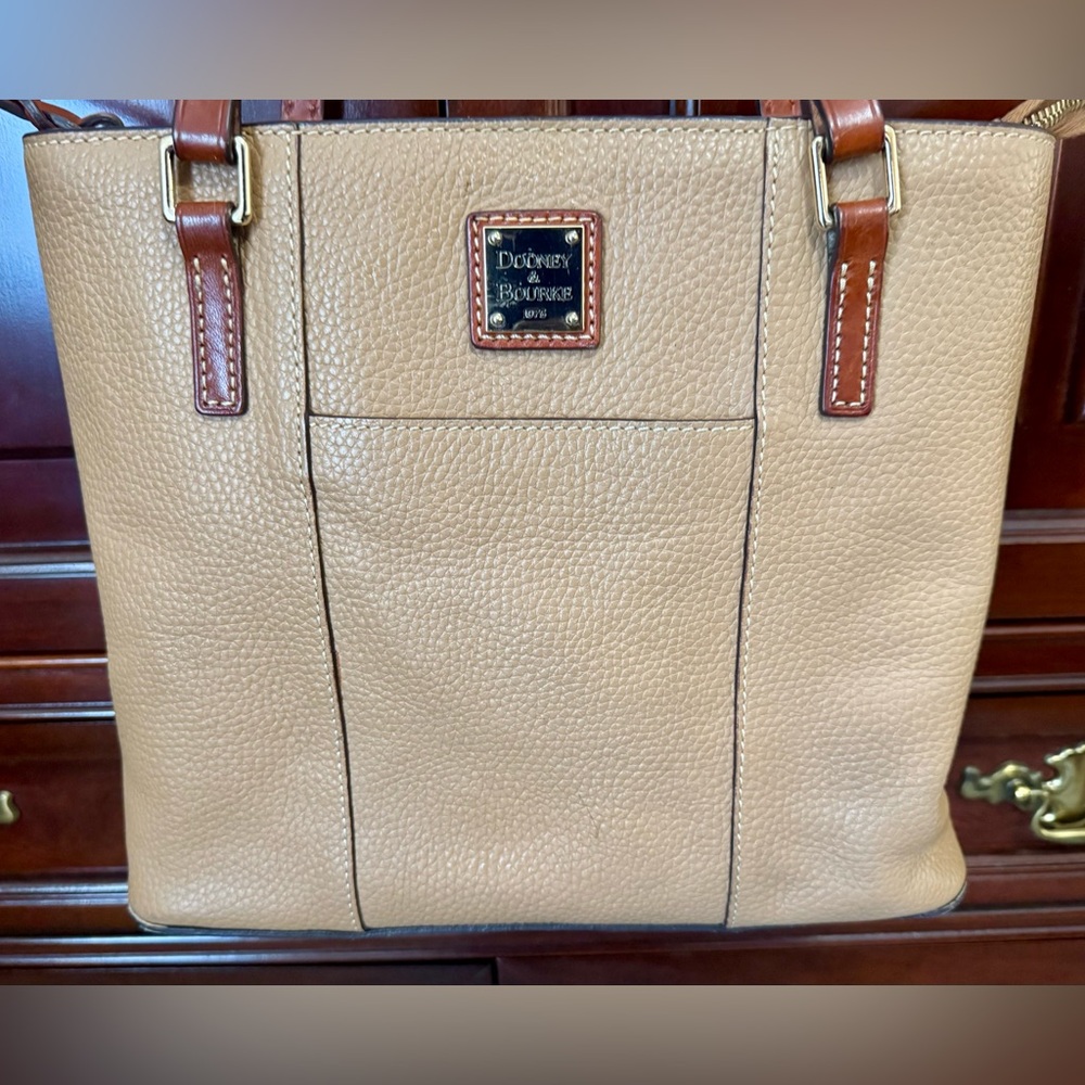 Dooney & Bourke Tan Pebbled Leather Tote with Structured Design